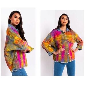 Beulah Custom Painted Pollock Oversized Denim Jean Jacket